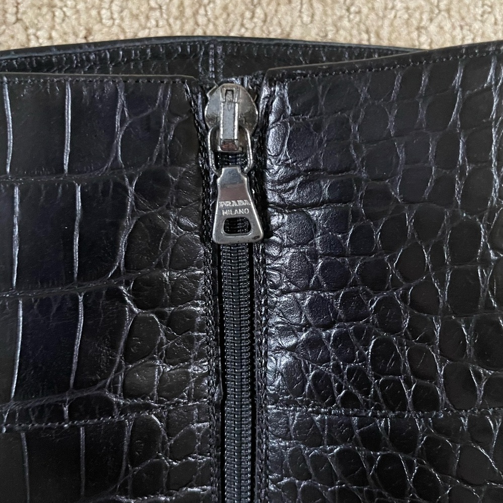 Prada Black Croc-Embossed Heeled Boots - Picture 10 of 10